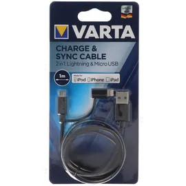 Varta 57943101401, 1 m, USB zu Micro USB und zu Lightning 100cm, Made for iPod, iPhone, iPad