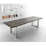 DeLife Esstisch Edge 280x100cm Akazie Platin Edelstahl breit Live-Edge, Esstische, Baumkantenmöbel, Massivholzmöbel, Massivholz