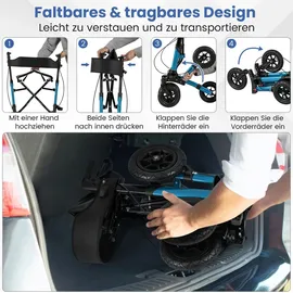 Costway Rollator mit Luftbereifung Faltbar 7-Fach Höhenverstellbar Blau