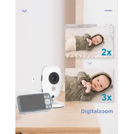 Avylet Babyphone mit 2 Kameras VOX Nachtsicht Babyfon Temperaturüberwachung Gegensprechfunktion Video Überwachung mit 4 Zoll Digital IPS Bildschirm Wireless Two-Way Audio - Weiß