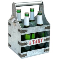 DanDiBo Flaschenträger Bierträger Metall mit Öffner Flaschenträger 4 Takt 96405 silberfarben