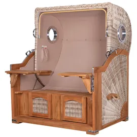 Mr. Deko bene living Strandkorb Komplettset Ammersee Grande XL Teak PE shell Modell 534 inkl. Liftersystem