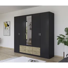 Rauch Kleiderschrank RAUCH "Schrank Garderobe Wäscheschrank GAMMA in 3 Breiten", grau (graumetallic, eiche artisan), B:226cm H:210cm T:54cm, Holzwerkstoff, Schränke, Kleiderschrank, viel Stauraum mit 6 Schubladen, mit Spiegel TOPSELLER MADE IN GERMANY,