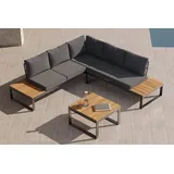 OUTFLEXX Ecklounge, anthrazit matt, Alu/Holzimitat, 5 Personen, Seitenablage