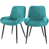 2er Set Esszimmerstühle, Petrol, Sitzfläche aus Samt, Metallbeine, Esszimmerstuhl mit Rücken- und Armlehnen, Küchenstühle Küchenstuhl