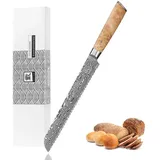 Zayiko Kinone Damast langes Brotmesser I 23 cm Klinge I Wurzelholzgriff Birke