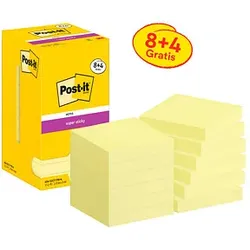 8 + 4 GRATIS: Post-it® Super Sticky Haftnotizen extrastark gelb, 8 Blöcke + GRATIS 4 Blöcke
