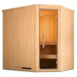 WEKA Ecksauna »VARBERG 1«, 6 Personen, inkl. 4,5 kW Ofen mit externer Steuerung - braun