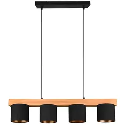 Holzleuchte, 4 flammig, Höhe anpassbar, schwarz, gold