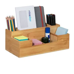 Relaxdays Relaxdays Schreibtisch Organizer, 7 Fächer, Bambus-Organizer, Büro, Küche, Bad, Tischorganizer HBT 11x30x15cm, natur