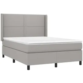 vidaXL Boxspringbett mit Matratze & LED Hellgrau 140x200 cm Stoff