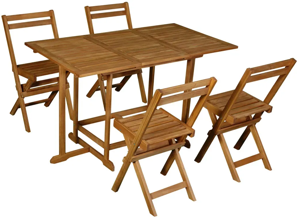 Set d'une table extensible avec rangements et de 4 chaises pliantes en bois massif CARMEN