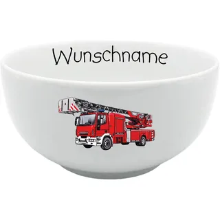 Doriantrade Müslischale Kinder Porridge Schale Porzellan personalisierbar mit Wunschname Name Kindergeschirr mit Namen personalisiert (Feuerwehr)