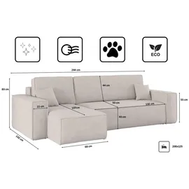 kaiser möbel Ecksofa mit schlaffunktion und bettkasten, Sofa, L-form, Couch, L-form BEST Poso Dicker Cord, Beige Links