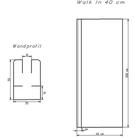 FA-Bausysteme Walk-In Glas Dusche Scherben 40 cm