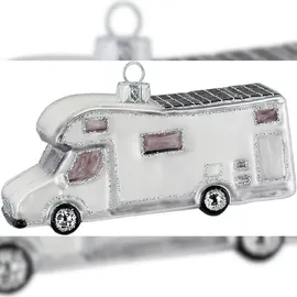 Inges Glas Inge-glas Christbaumschmuck Camper mit Glitzer Glas 7 cm weiß