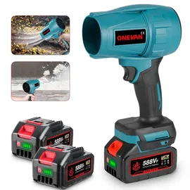 onevan Akku-Laubbläser Turbo Gebläse 360 km/h Blau mit 2 Akuus