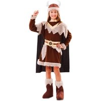 EuroCarnavales Wikinger Kostüm Mädchen Kleid Helm Beinstulpen Karneval Marine (10-12 Jahre)