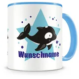 Samunshi® Kindertasse mit Namen Tasse Süßer Orca Wal Personalisierte Tasse mit Namen Kinder Kinderbecher mit Namen Kindergarten blau 300ml