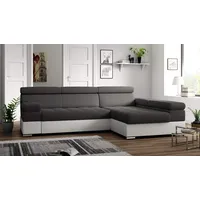 Ecksofa Paulo mit Schlaffunktion, Eckcouch mit Bettkasten, Freistehend schlafsofa, Schlafsofa mit bettfunktion,L-Form Ecksofa, Ottomane Rechts, 260 cm x 162 cm (Dunkelgrau + Weißer Kunstleder (EKO)