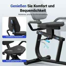 Merach Liege-ergometer, Heimtrainer Fahrrad für Zuhause, 8 Widerstandsstufen, App, bis 158kg, Tablet-Halter, leise
