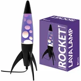 FISURA - Lila Lavalampe „Rocket“. Schwarzer Sockel, lila Flüssigkeit und weiße Lava. Retro Lavalampe mit Ersatzbirne. 20 cm x 20 cm x 45 cm.