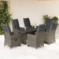 vidaXL 7-tlg. Garten-Bistro-Set mit Kissen Grau Poly Rattan