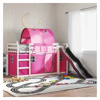 furnicato Bett Hochbett mit Rutsche 205,5 x 97,5 x 113 cm in Weiß (1-tlg), Etagenbett mit Rausfallschutz, Vorhängen und Tunnel für Kinderzimmer rosa