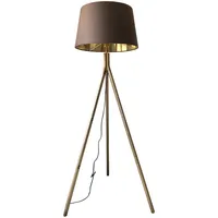 MeineWunschleuchte Dreibein Holz, Samtschirm Braun Gold, Höhe 157cm