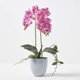 Homescapes große Kunstorchidee im Topf, hochwertige künstliche Orchidee mit rosa Blüten, Deko-Orchidee Phalaenopsis im grauen Keramiktopf, dekorative Kunstblume, 54 cm hoch