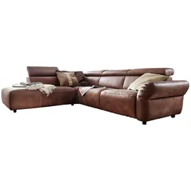 KAWOLA Ecksofa mit motorischer Sitztiefenverstellung Leder braun Recamiere links