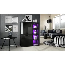 Vladon Highboard 79 x 105,5 x 35,5 cm Schwarz matt/Schwarz Hochglanz