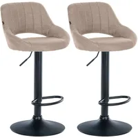 CLP 2er Set Barhocker Milet Stoff taupe/Metall matt schwarz