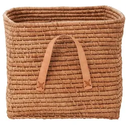 RICE Rice Aufbewahrungskorb Einfarbig mit Lederschlaufen, L30 x B30 x H25cm, braun