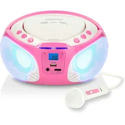 Lenco SCD-650PK - Tragbares FM-Radio mit CD/MP3-Player - USB-Anschluß - Karaoke - Mikrofon - Lichteffekte - Pink