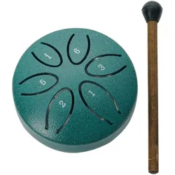Zungentrommel aus Stahl, 3 Zoll, 6 Noten, Schlaginstrument, Balsamtrommel mit Trommelschlägeln für Meditation 8cm grün