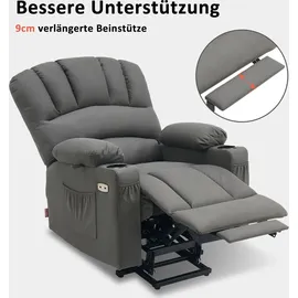 MCombo M MCombo Relaxsessel mit Aufstehhilfe & Liegefunktion, Fernsehsessel elektrisch verstellbar, Tv Sessel mit Massage & Wärmefunktion, für Senioren ... - Grau