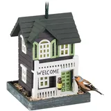 Relaxdays Vogelfutterhaus, Holz, zum Aufhängen, Landhaus, HBT 23,5x18x18 cm, Balkon, Futterstelle, Wildvögel, Mehrfarbig