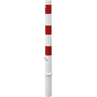 Schake Absperrpfosten Typ 476FB, herausnehmbar, Ø 76mm + Dreikantverschluß, weiß / rot + Bodenhülse