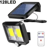 Solarbetriebener Außenstrahler Mit Bewegungsmelder, 128 Leds, Ultrahellem 120°-led-abstrahlwinkel, Wasserdicht (ip65), 3 Beleuchtungsmodi, 5 M Kabel. – Crezuo