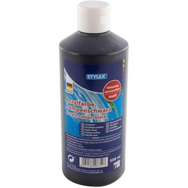 Stylex 28754 - Acrylfarbe auf Wasserbasis, 500 ml Flasche in lampenschwarz, matt, hohe Deck- und Farbkraft, lichtbeständig, schnelltrocknend und wasserfest