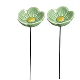 2 pcs 2026 Neue Blumen Gartenstecker Bienentränke - Regenfänger Gartenstecker Keramik Insektentränke Garten, Vogeltränke Garten Blumenform Fütterungsschale, Outdoor-Vogelfutterstation, Hof, Terrasse