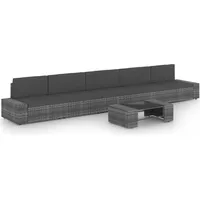 Ankonbej 6-tlg. Garten-Lounge-Set mit Kissen Grau Poly Rattan - Grau