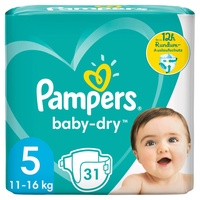Pampers Baby-Dry Größe 5, 31 Windeln, bis zu 12 Stunden Rundum-Auslaufschutz, 11-16kg