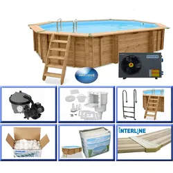 Interline Holzpool Java Wärmepumpen Set ø 6,40x4,00m/1,38m Wärmepumpe 4,5KW Set
