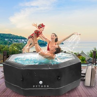 JUNG NETSPA Python Whirlpool aufblasbar achteck, Kroko-Optik, 5 Personen SPA Selbstaufblasend, Pool Outdoor & Indoor beheizt, Ø 185cm, 130 Luftdüsen