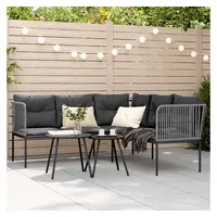 vidaXL Gartensofa in L-Form mit Kissen Schwarz Stahl und Textilene