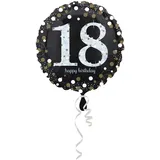 Amscan 3323901 - Standard Folienballon Happy Birthday 18, Durchmesser circa 43 cm, Heliumballon, Geburtstag