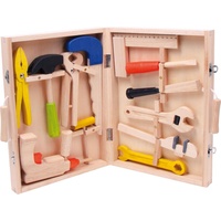 Small Foot Company small foot Werkzeugkoffer „Lino“ aus Holz, mit 12 Werkzeugen vom Hammer bis zur Bohrmaschine, ab 3 Jahren, 2079