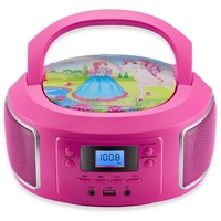 Cyberlux CL-960 tragbarer CD-Player (CD, Kinder CD Player tragbar, Boombox, Musikbox, FM Radio mit MP3 USB) rosa